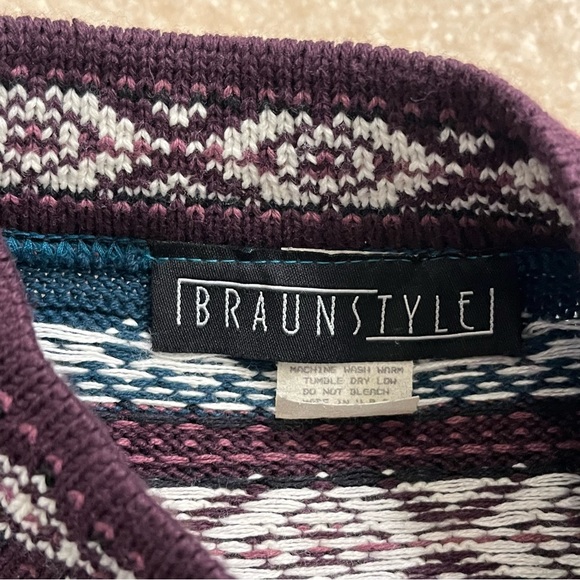 VINTAGE Braunstyle Sweater Womens Large Blue Purple Knit Crew Neck Made in USA - Picture 3 of 11